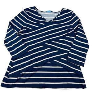 J. McLaughlin XL Navy White Striped 3/4 Sleeve Top